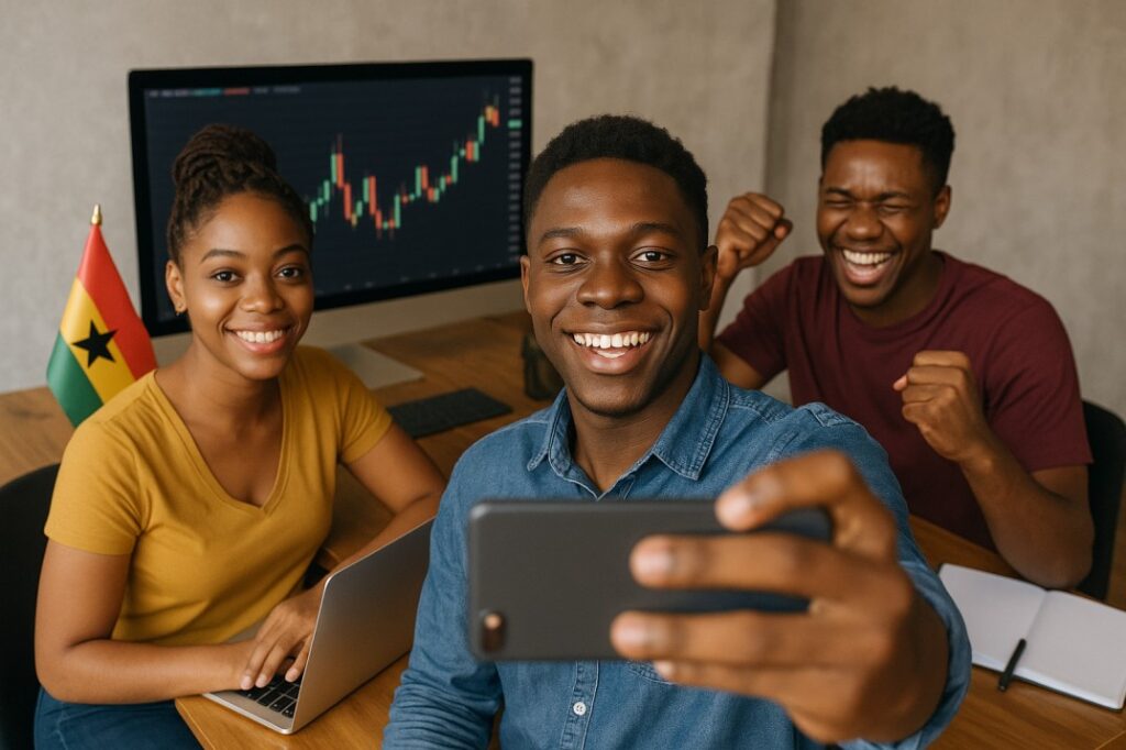 jovens ganeses fazendo investimentos em renda variável